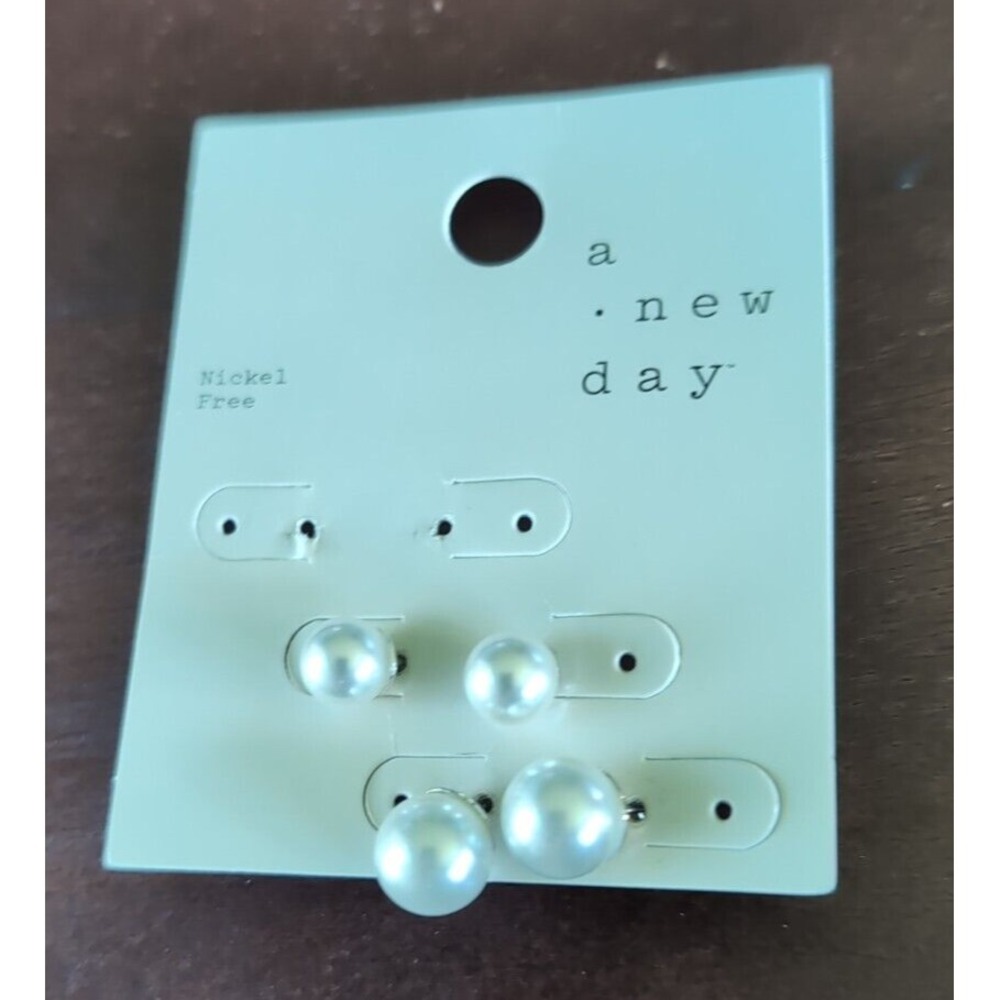 A New Day Faux Pearls Sterling Silver Stud Earrings Set Of 2 Pairs NWT